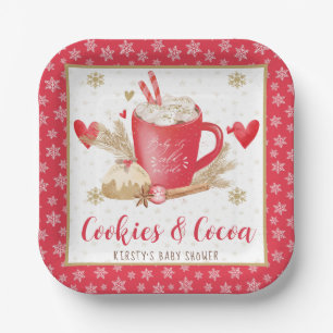 Red Cookies and Cocoa Baby Shower Paper Plate