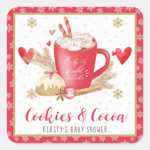 Red Cookies and Cocoa Baby Shower Square Sticker