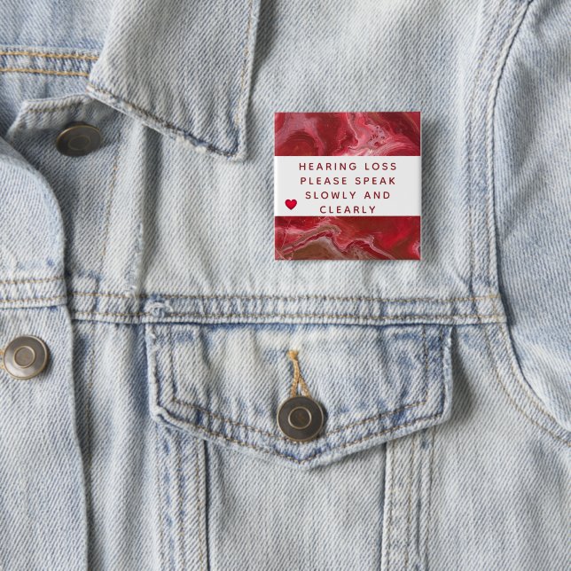 Red Copper Abstract Heart Hearing Loss 2 Inch 2 Inch Square Button (In Situ)