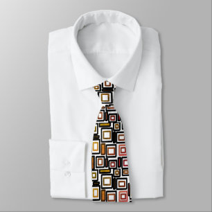 Red Copper Rust Black White Geometric Blocks Tie