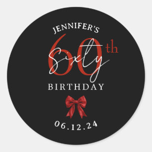 Red Coquette Bow 60th Birthday Party Black Classic Round Sticker