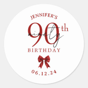 Red Coquette Bow 90th Birthday Party Classic Round Sticker