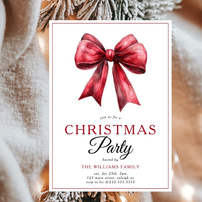  Red Coquette Bow Script Christmas Tree Party Invitation (Creator Uploaded)