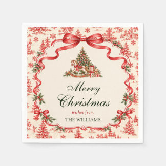Red Coquette Bow Script Christmas Tree Party Napkin