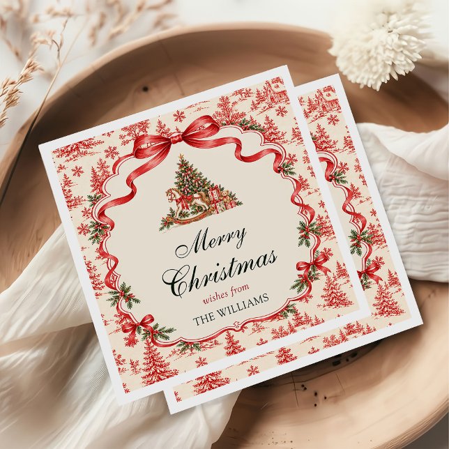 Red Coquette Bow Script Christmas Tree Party Napkin (Creator Uploaded)