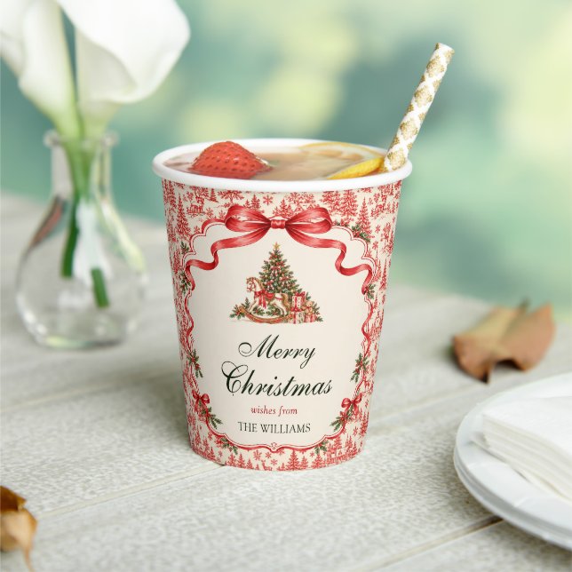 Red Coquette Bow Script Christmas Tree Party Paper Cups (Insitu)