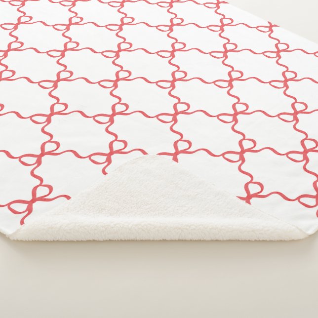 Red  Coquette Bow Trellis Christmas Sherpa Blanket (3/4)
