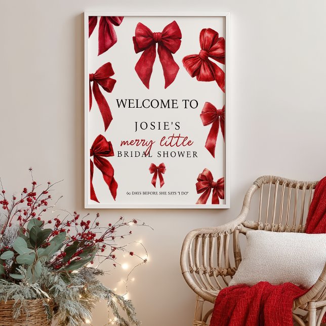 Red Coquette Bows Christmas Winter Bridal Welcome Poster (Red Coquette Bows Christmas Winter Bridal Welcome Poster)