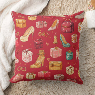Red Coquette Christmas Glam Pattern Throw Pillow