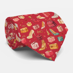 Red Coquette Christmas Glam Pattern Tie