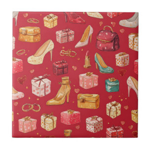Red Coquette Christmas Glam Pattern Tile