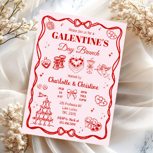 Red Coquette Galentine's Day Brunch Party Invitation