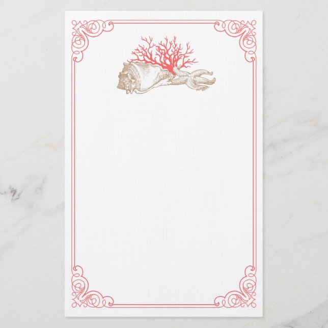 Red Coral and Shells Stationery (Front)