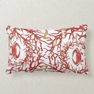 Red Coral, Crabs, and Seahorses Lumbar Pillow