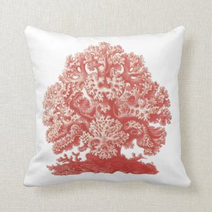 Red Coral Nautical Beach Decor Throw Sea Life Throw Pillow