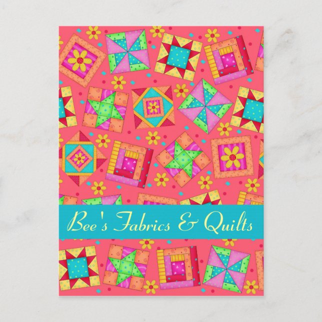 Red Coral Patchwork Quilt Art Store Announcement (Front)