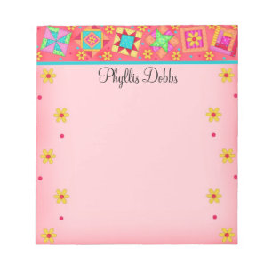 Red Coral Patchwork Quilt Block Art Notepad