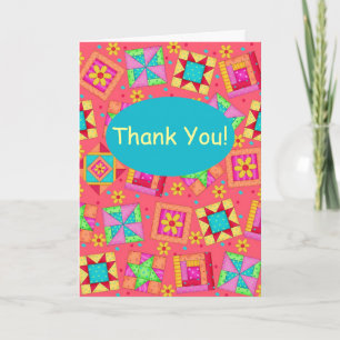 Red Coral Patchwork Quilt Block Art Thank You