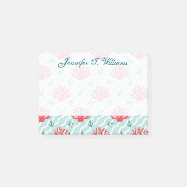 Red Coral Pattern 1 | Add Your Name Post-it Notes (Front)