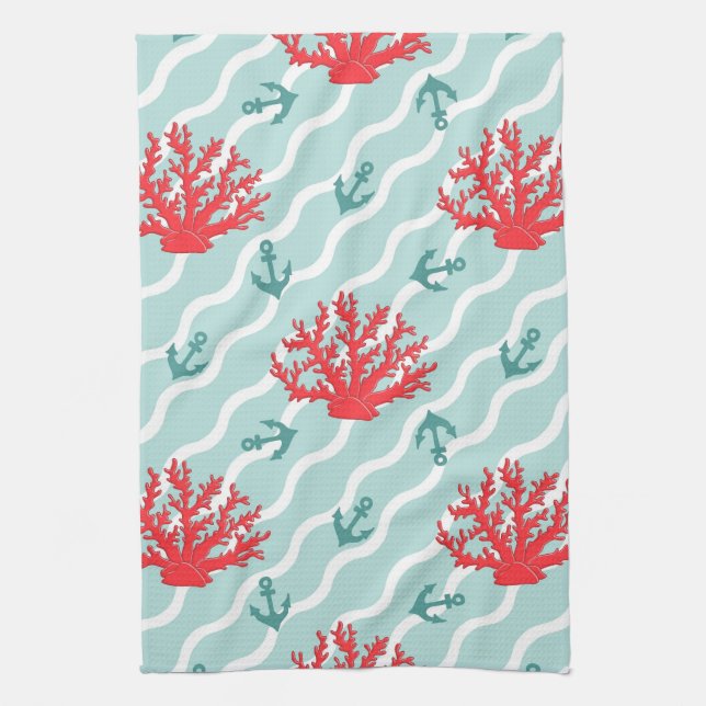Red Coral Pattern 1 Kitchen Towel (Vertical)