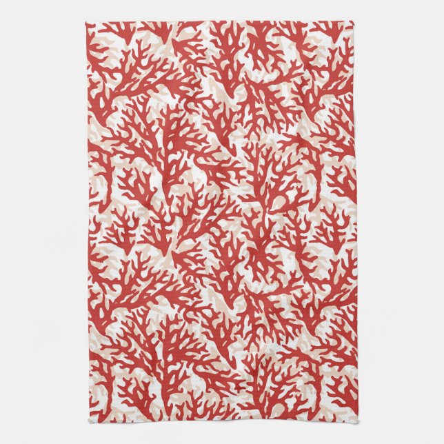 Red Coral Pattern 2 Kitchen Towel (Vertical)