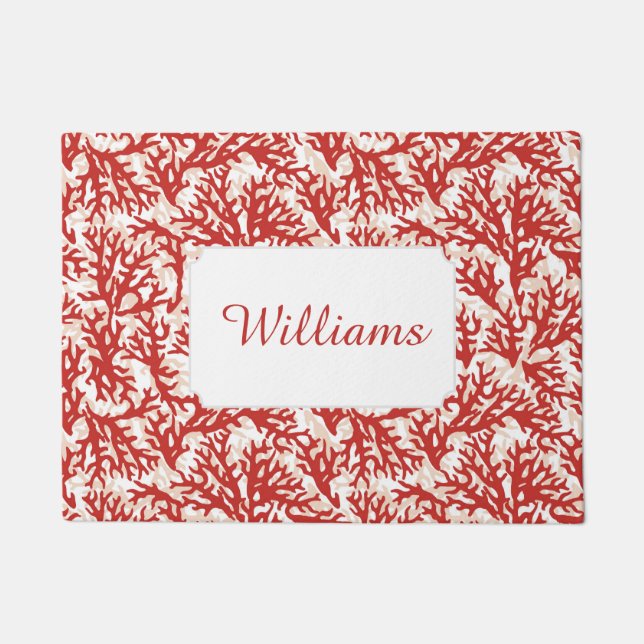 Red Coral Pattern | Add Your Name Doormat (Front)