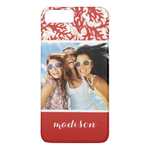 Red Coral Pattern   Your Photo & Name iPhone 8 Plus/7 Plus Case