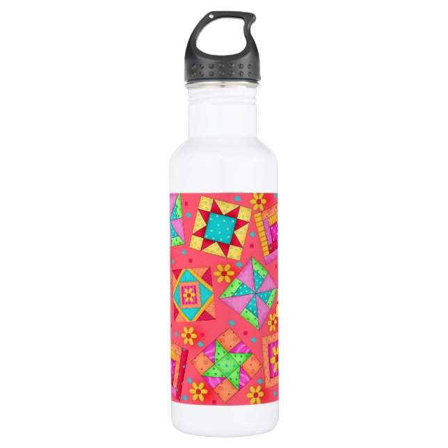 Red Coral Quilt Block Art 710 Ml Water Bottle (Front)