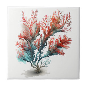 Red Coral, Watercolor, Ceramic Tile