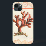 Red Coral with Conch Shell Border iPhone 13 Case<br><div class="desc">Get this modern piece of artwork today with cream coloured background. This piece of art contains a red, shaded coral that is very sharp and vivid with a decorative conch shell border. It's a contemporary art piece that will be perfect for any type of nautical theme you are trying to...</div>