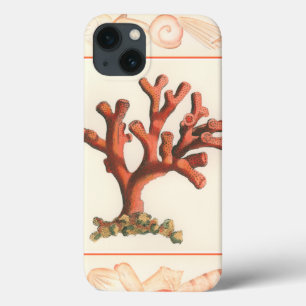 Red Coral with Conch Shell Border iPhone 13 Case
