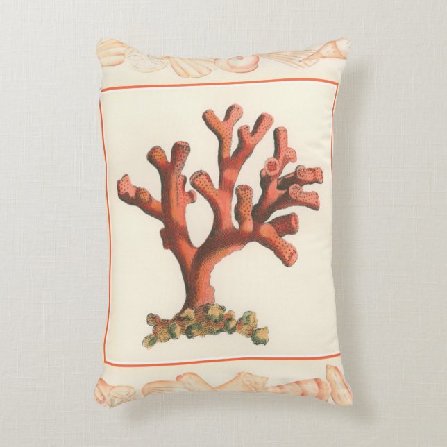 Red Coral with Conch Shell Border Decorative Pillow (Front(Vertical))