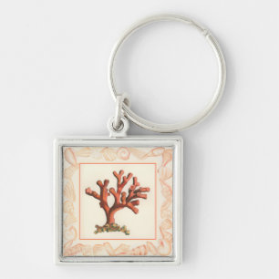 Red Coral with Conch Shell Border Keychain