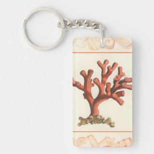 Red Coral with Conch Shell Border Keychain