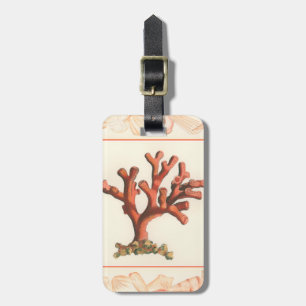 Red Coral with Conch Shell Border Luggage Tag