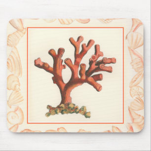 Red Coral with Conch Shell Border Mouse Pad