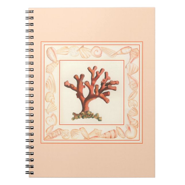 Red Coral with Conch Shell Border Notebook (Front)