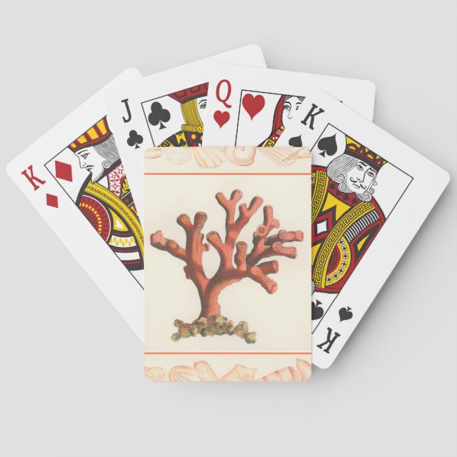 Red Coral with Conch Shell Border Playing Cards (Back)