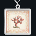 Red Coral with Conch Shell Border Silver Plated Necklace<br><div class="desc">Get this modern piece of artwork today with cream coloured background. This piece of art contains a red, shaded coral that is very sharp and vivid with a decorative conch shell border. It's a contemporary art piece that will be perfect for any type of nautical theme you are trying to...</div>