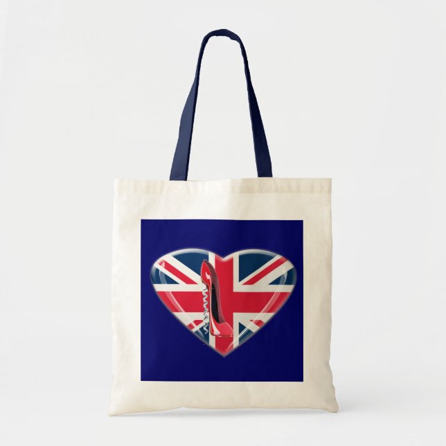 Red Corkscrew Stiletto and 3D Union Jack Heart Tote Bag (Front)