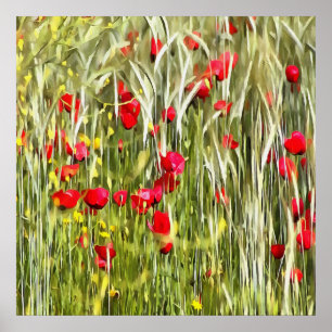 Red Corn Poppies Realistic Art Poster
