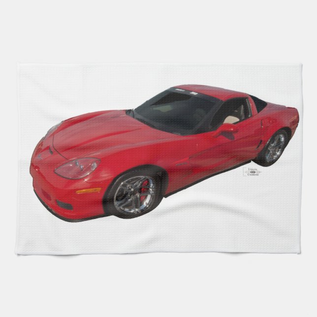 Red Corvette Kitchen Towel (Horizontal)