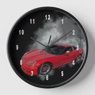 Red Corvette with Grey smoke removable background Clock