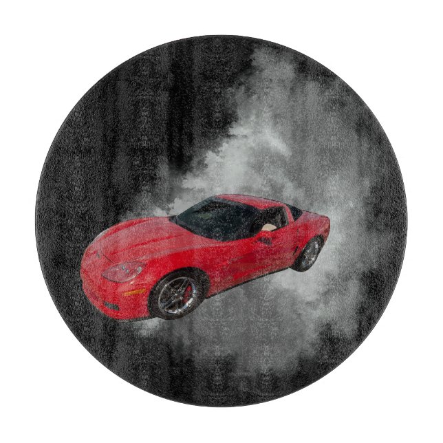 Red Corvette with Grey smoke removable background Cutting Board (Front)