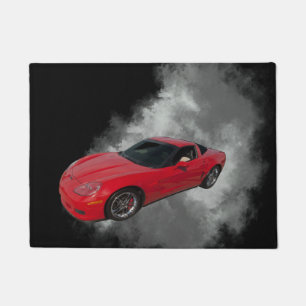 Red Corvette with Grey smoke removable background Doormat