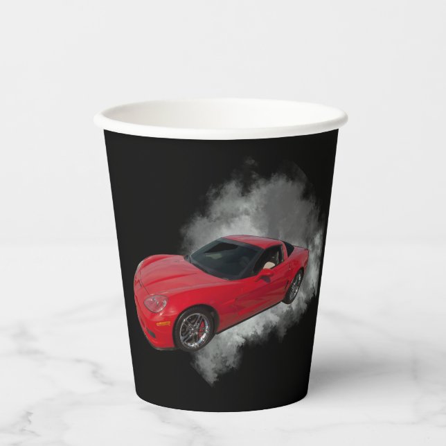 Red Corvette with Grey smoke removable background Paper Cups (Front)
