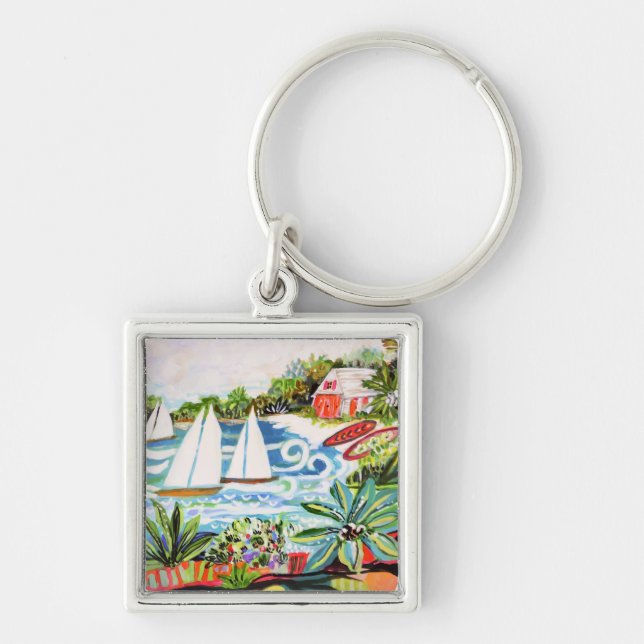 Red Cottage by the Bay II Keychain (Front)