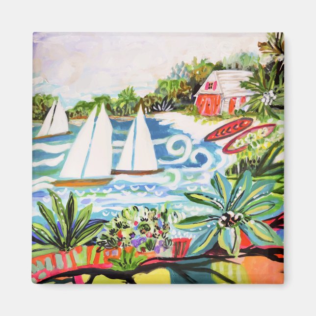 Red Cottage by the Bay II Magnet (Front)