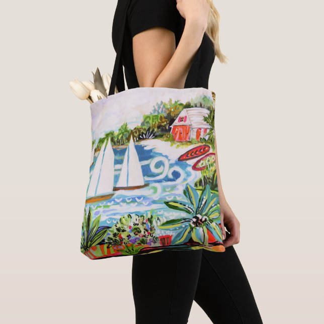 Red Cottage by the Bay II Tote Bag (Close Up)