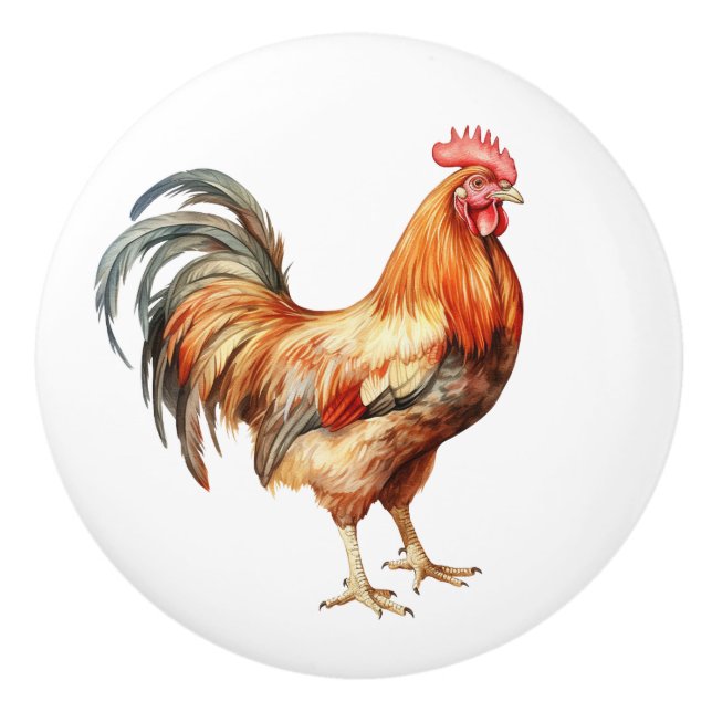 Red Country Farm Rooster  Ceramic Knob (Front)